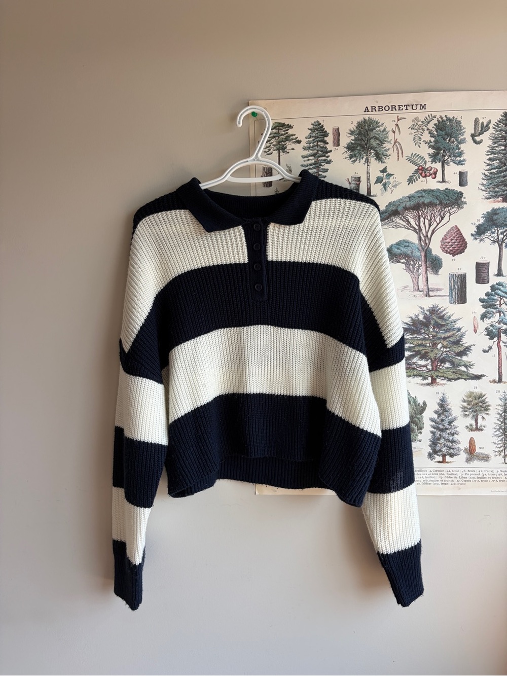 twik Simons Navy & White Striped Cropped Polo Sweater Medium